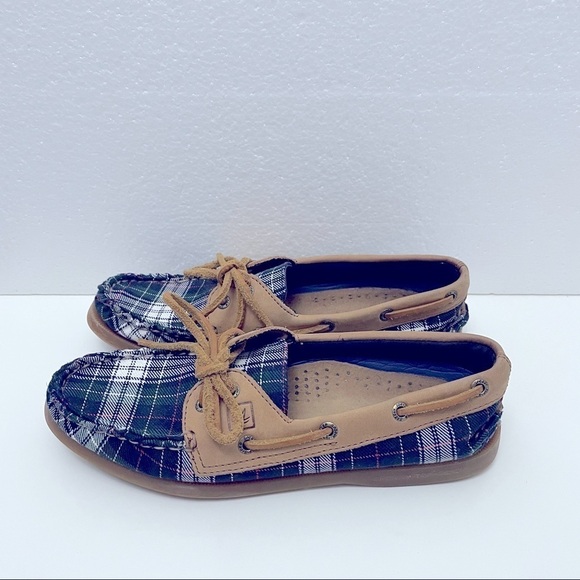 Sperry Top-Sider A/O 2 Eye Plaid Boat Shoe | Blue Green | Size 6.5M - Picture 2 of 8